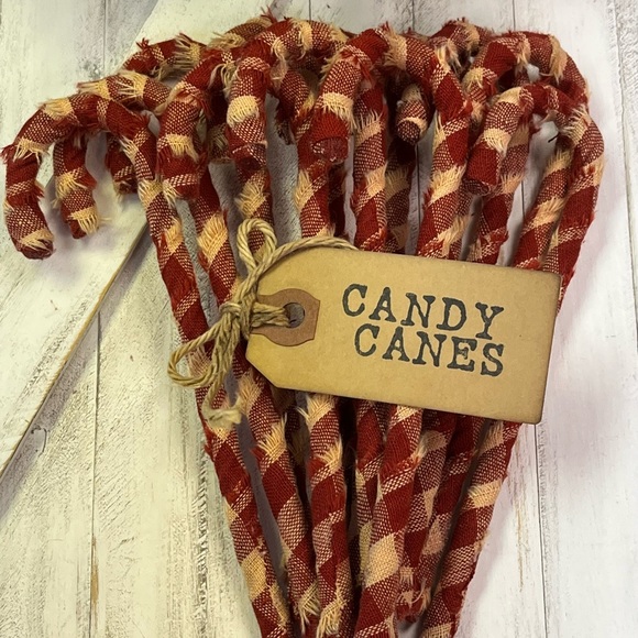 12 Primitive 6" BARN RED LG CK Fabric Candy Canes Christmas Ornaments farmhous… - Picture 5 of 11